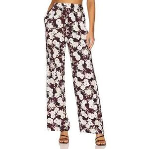 MINKPINK Women's Red White Floral Relaxed Flowy Boho Chic Wide Leg Pants Size L